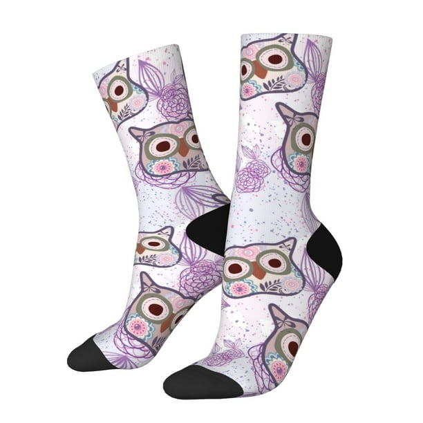 Fotbe Owl And Floral Calcetas Largas con Estampado para Hombre y Mujer – Calcetas de Compresión Transpirables y Elásticas, Viajar y Uso Diario Talla 5-11