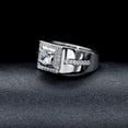 thumbnail image 3 of Uloveido 8mm Platinum Plated Men's Promise Rings Cubic Zirconia Wedding Engagement Bands Ring for (Platinum, Size 7) KR201, 3 of 7