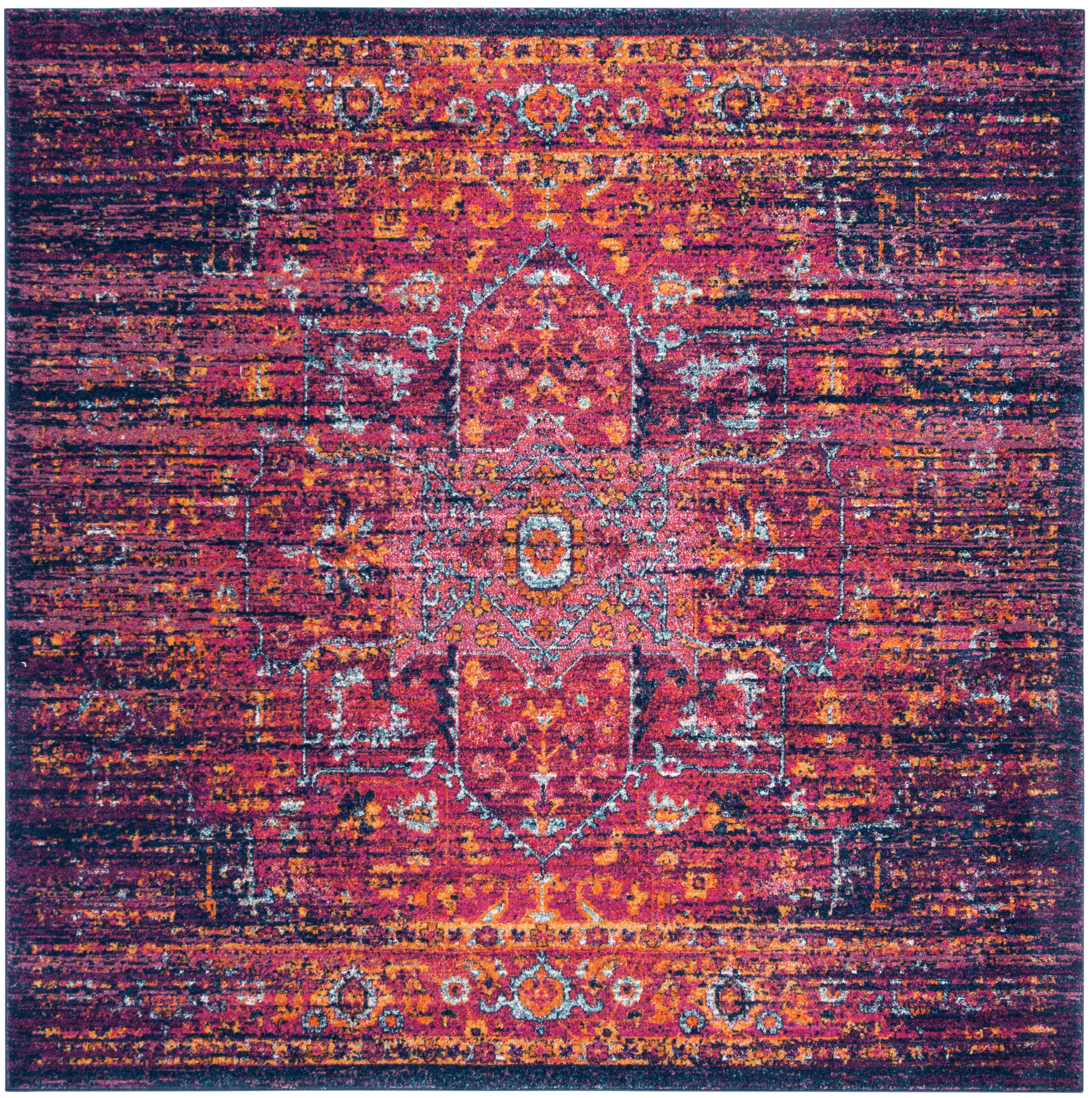 SAFAVIEH Evoke Westley Bordered Area Rug, Blue/Fuchsia, 5'3" x 5'3" Square