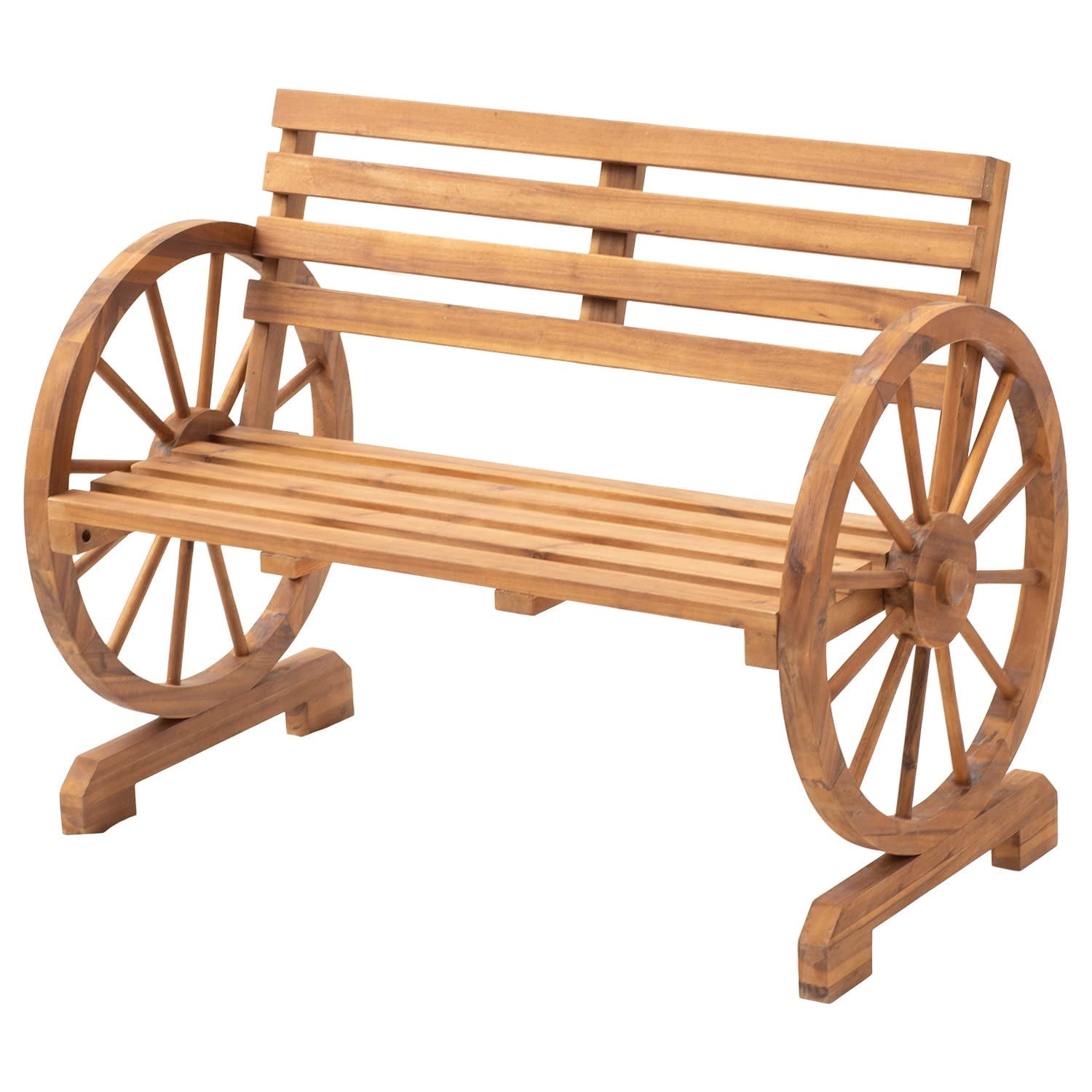 FDW Wooden Wagon Wheel Bench Outdoor Patio Furniture Lounge Furniture 2