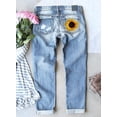 thumbnail image 3 of Jeans for Women Plaid Patch Ripped Stretchy Boyfriend Mid Rise Printed Denim Pants Boot Cut Distressed Patchwork Clothes Straight Leg Trendy 2025, A02 Sky Blue, Small, 3 of 4