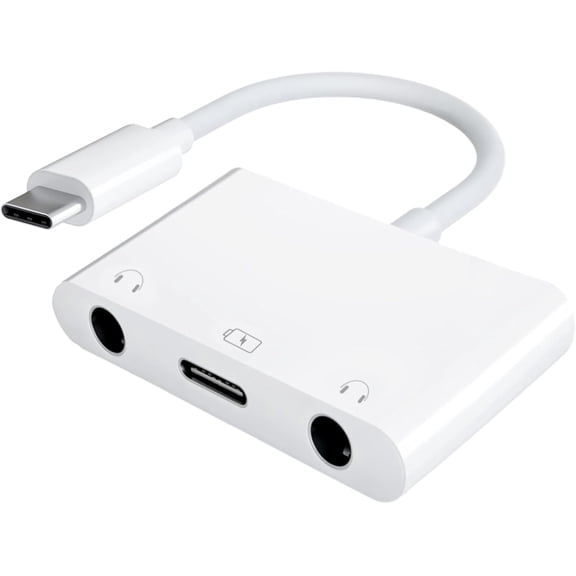 USB C to Dual 3.5mm Audio Headphone and Charger Adapter,3 in 1 Aux to Type C Headphone Splitter Jack Dongle Cable Cord with PD Fast Charging Compatible with iPhone 16,Galaxy S21 Note 20 etc