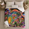thumbnail image 5 of surreal Hippie Van Life Road Trip decorative motif Celestial, Festive Botanical Garden Scene, Warm Flannel Blanket for Sunroom and Reading Nook, Garden Lovers Housewarming Gift, Botanical Home Decor, 5 of 9