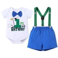 thumbnail image 2 of FYMNSI Baby Boy Outfits Summer 1st Birthday Party Clothes Infant Boys Suspender Romper Shorts Outfit Sets 1 Years Blue, 2 of 9