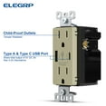 thumbnail image 2 of ELEGRP USB Outlets Receptacles, USB C Wall Outlet, 25W 5.0 Amp High Speed Charging USB Electrical Outlet, 15 Amp Tamper-Resistant Outlet with USB C Ports, UL Listed, Wall Plate Included, 2 of 9