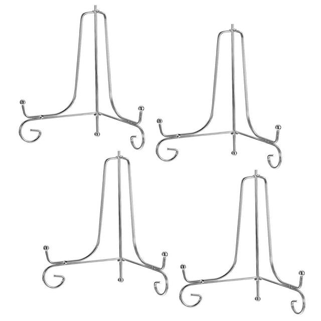 Unique Bargains 4Pack 6 Inch Plate Stands for Display Iron Folding Easel Plate Holders, Silver