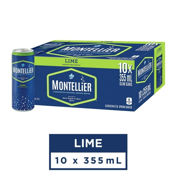 Montellier Carbonated Natural Mineral Water with Lime Flavour, 355mL Cans, 10 Pack, 10x355mL