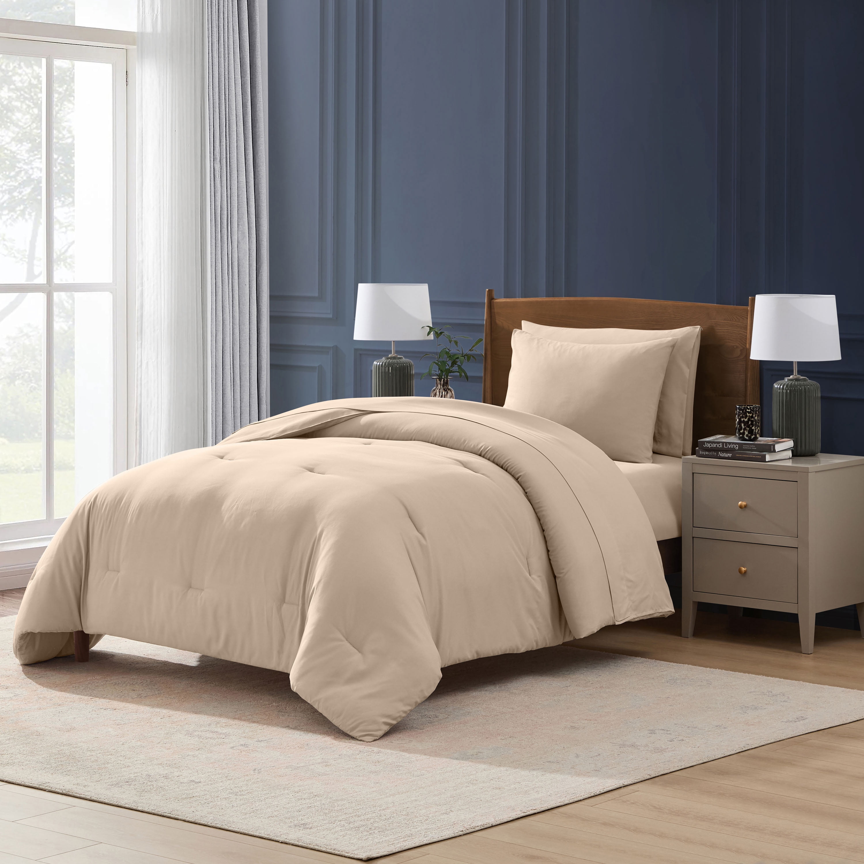 LammaLoe Twin Comforter Sets, 5 Piece Bed in a Bag, Ultra Soft Bedding Comforter Set with Sheets, All Season Bed Set, Dune Sand