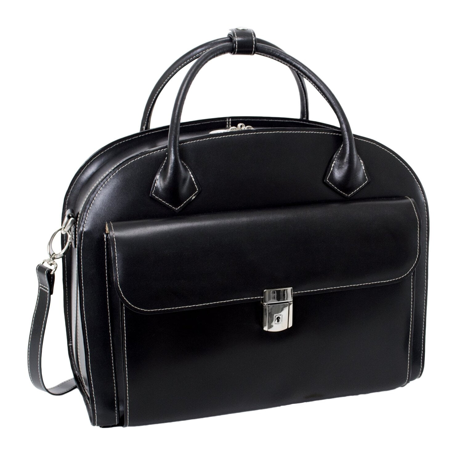 McKlein 15.4" Glen Ellyn 2-in-1 Removable-Wheeled Ladies' Leather Briefcase with Removable Sleeve - Black 94365