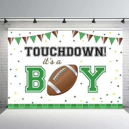 Touchdown Boy Baby Shower Backdrop It's A Boy Banner Rugby Sports Soccer Ball American Football Background Green Brown Confetti Party Decor Photo Booth Props