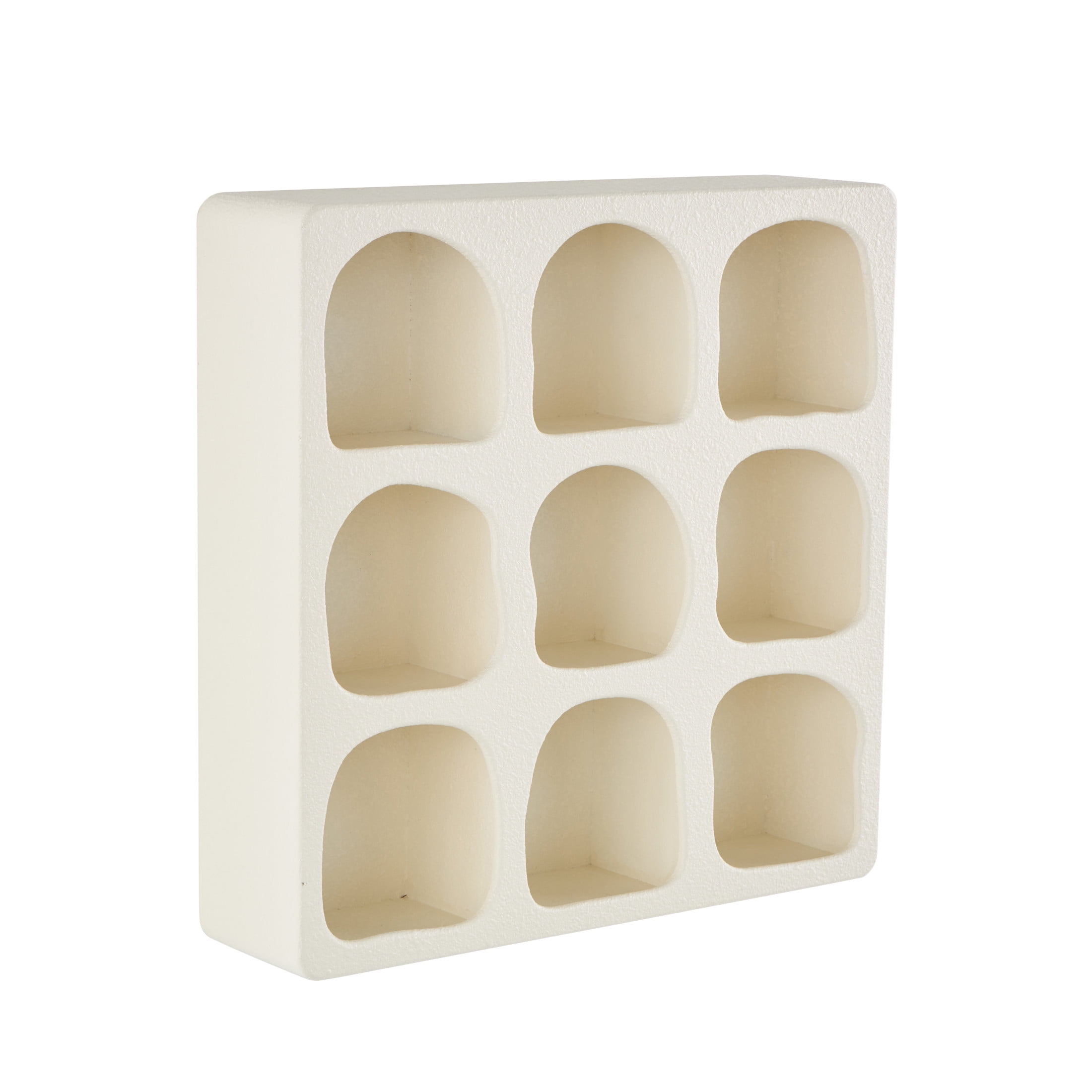 DecMode 19" x 5" 9-Tier Cream Geometric Wall Shelf with Abstract Block Shapes