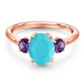 thumbnail image 3 of Gem Stone King 18K Rose Gold Plated Silver Green Turquoise and Purple Amethyst Engagement Ring for Women | 2.00 Cttw | Oval 9X7MM | Gemstone Birthstone | Size 9, 3 of 6