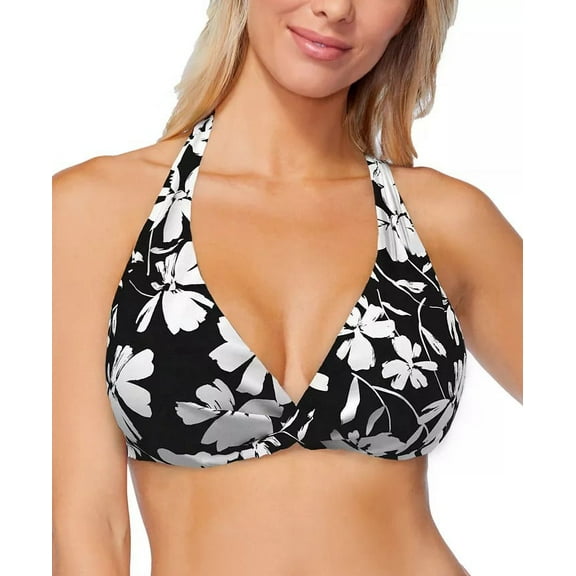 Island Escape MORNING GLOW BLACK/WHITE Sunshine Halter Bikini Swim Top, US 8