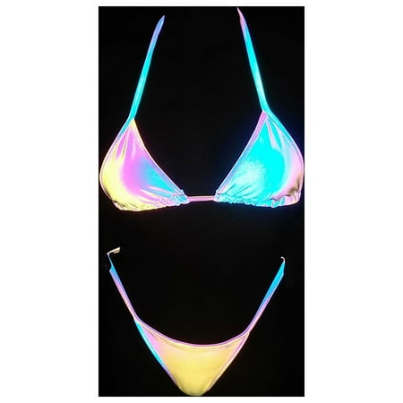 Womens Swimsuits Thong Bikini Set Swimwear Nylon and Spandex Colorful Reflective Bikinis Female Sexy Women Strappy Bathing Suit Swimsuit Coverup for Women Bathing Suits Black XL