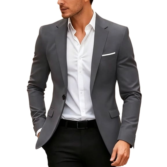 ZVNAΖH Men's Stretch One Button Blazer, Slim Fit Business Suit Jacket with Pocket Square, Casual Formal Wear, XXS-XL