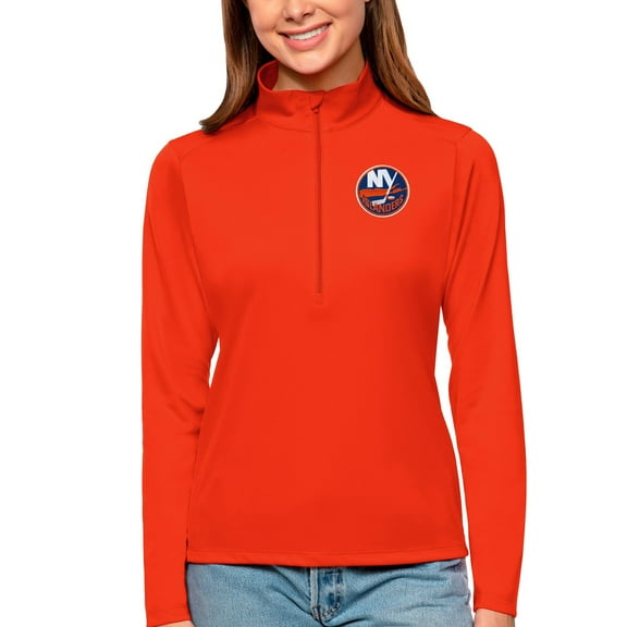 Women's Antigua Orange New York Islanders Tribute Quarter-Zip Pullover Top