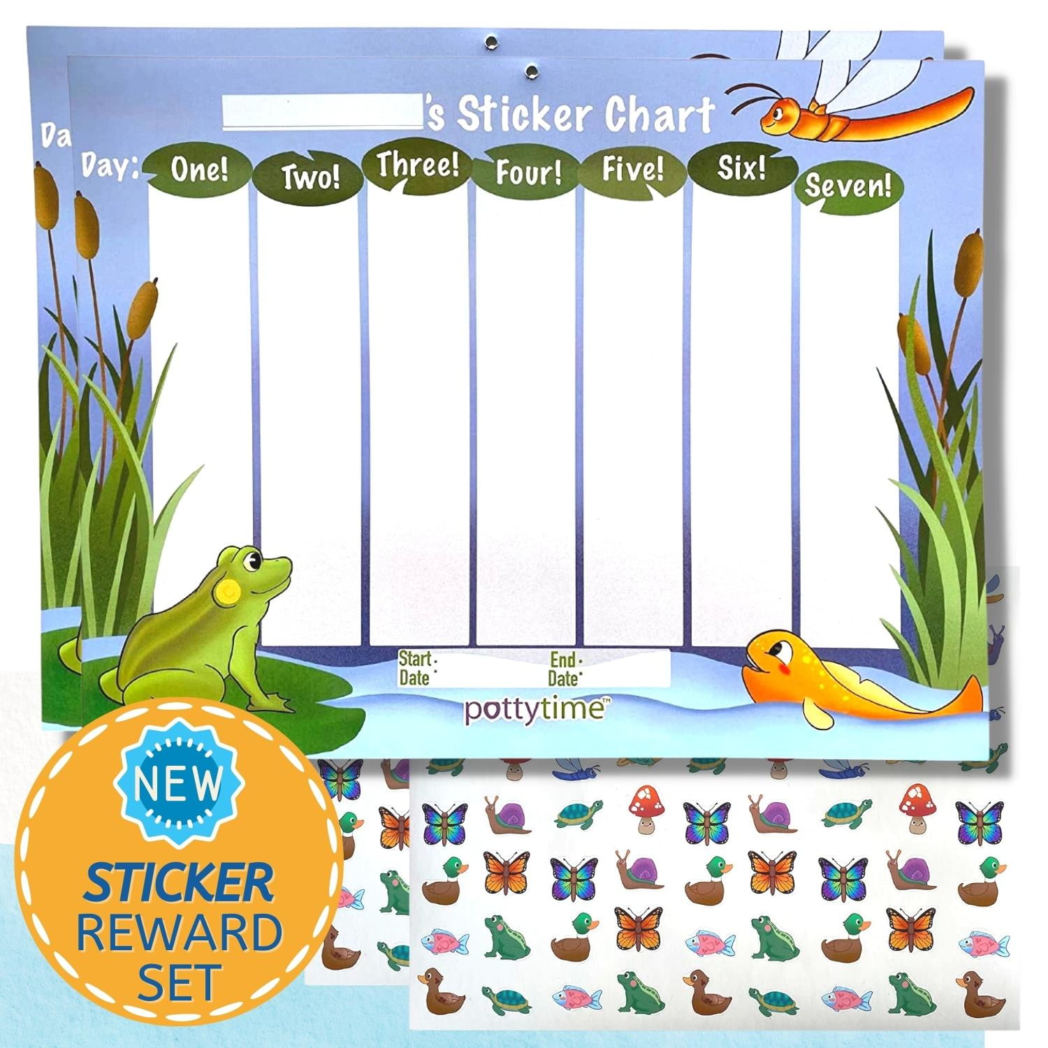 Potty Training Sticker Chart | Includes 4-Weekly Charts + 144 Adorable Themed Stickers | USA Made from The Creators of The Original Potty Watch (Pond)