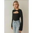 thumbnail image 3 of Asymmetrical Neck Cut Out Detail Long Sleeve Top, 3 of 5