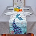 thumbnail image 4 of Table Runner Dresser Scarves 48 Inch Long, Sea-maid Tail Scale on Wood Grain Linen Dining Table Runners Ocean Marine Starfish Seaweed Tabletop Scarf for Wedding Holiday Party Kitchen, 4 of 7