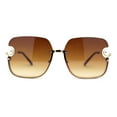 thumbnail image 3 of Womens Rimless Pearl Trim Metal Half Rim Butterfly Designer Sunglasses Gold Brown, 3 of 4