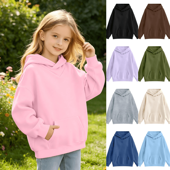 Wilark Girls Oversized Hoodies Sweatshirts with Pockets Size 5-14, Pullover Casual Fleece Warm Long Sleeve Kids Fall Winter Tops Pink