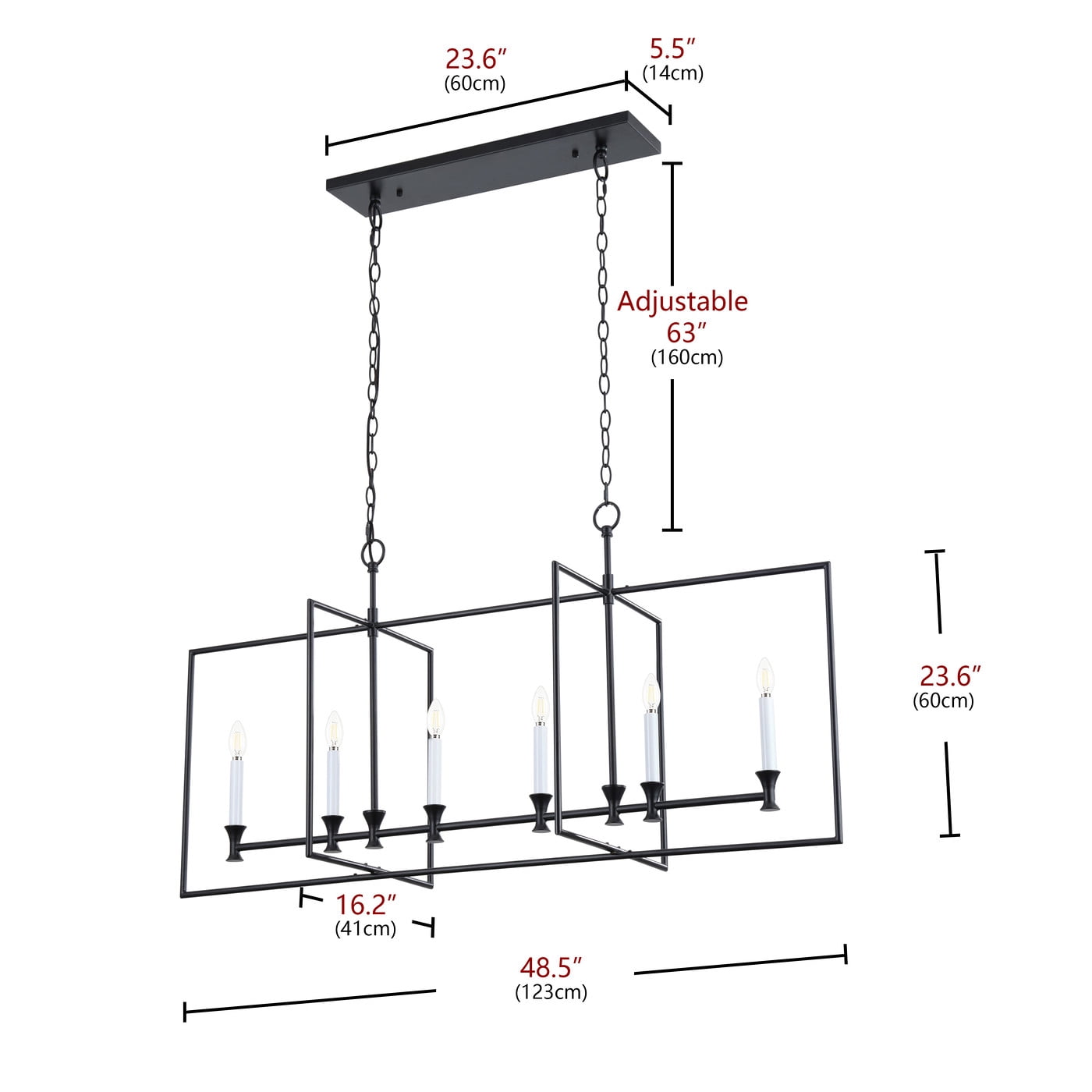 Aiwen Oversize Linear Pendant Light 6-Light Chandelier Ceiling Lamp Industrial Light Fixture