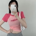 thumbnail image 4 of Camiseta Y2K para mujer, Tops cortos ajustados con letras de retales, ropa de calle informal, moda coreana, camisetas de manga corta, camisetas Bae para mujer, 4 of 5