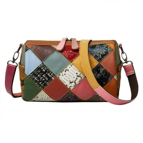 Trendy Boston Pillow Bag for Women, Genuine Leather Color Block Crossbody Purse, Adjustable Strap Shoulder Bag for Daily Use, Casual Outings and Fashion Access