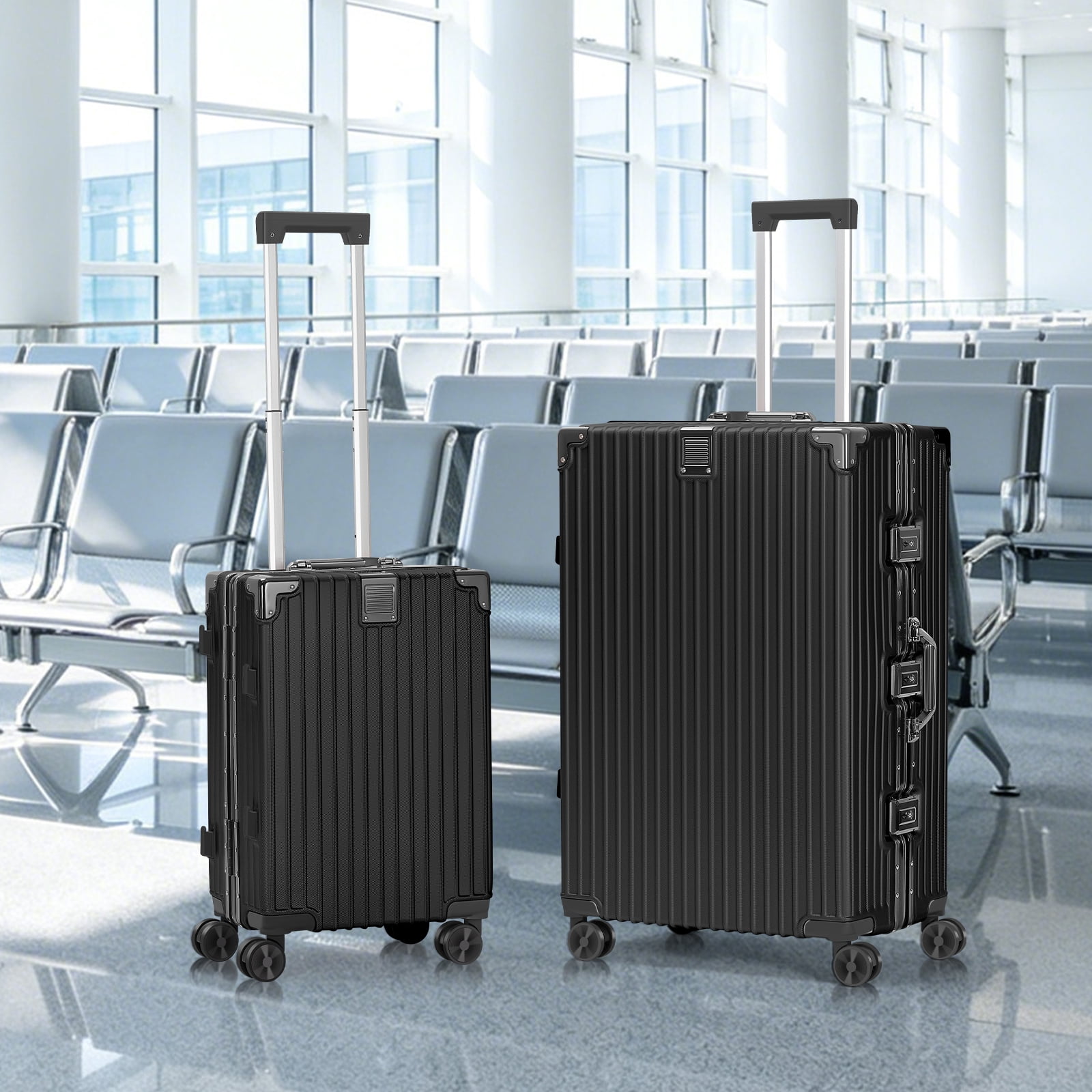 2-Piece Hardshell Luggage Set, 20& 28" Aluminum Frame Hardshell Spinner Luggage, Airline Approved Carry-On Luggage, TSA Lock, 360° Quiet Wheels, Large Suitcase for Travel