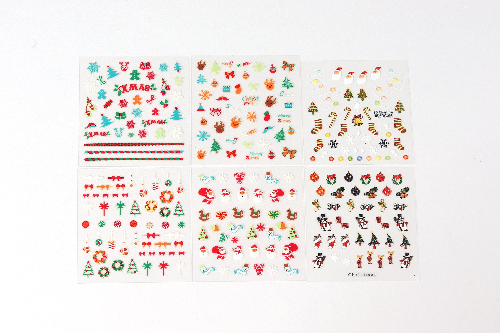 30sheet GlossyBlossom 3D Christmas Nail Stickers – Korean Made Holiday Nail Art Decals for Festive DIY Manicure, Santa, Reindeer, Snowflake & Tree Designs
