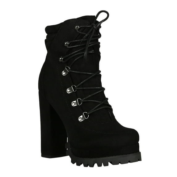 Women D-Ring Lace Up Lug Sole Chunky Platform Booties 18223