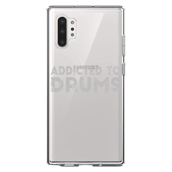 DistinctInk Clear Shockproof Hybrid Case for Galaxy Note 10 PLUS (6.8" Screen) - TPU Bumper Acrylic Back Tempered Glass Screen Protector - Addicted to Drums