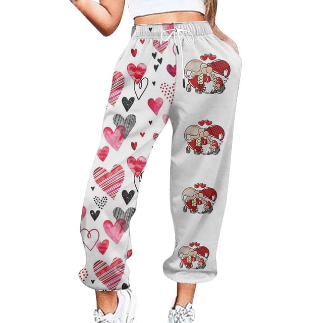 Pantalones de vestir Gibobby para Mujer chándal estampado del Día de San Valentín con bolsillos cintura alta deportivos gimnasio ajuste atlético Rojo M