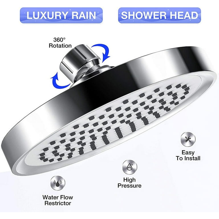 GEMOX Round Rain Shower Head, 6 Easy Installation and Perfect Replacement  for Your Bathroom, Powerful High Pressure, Premium ABS Plastic Luxury