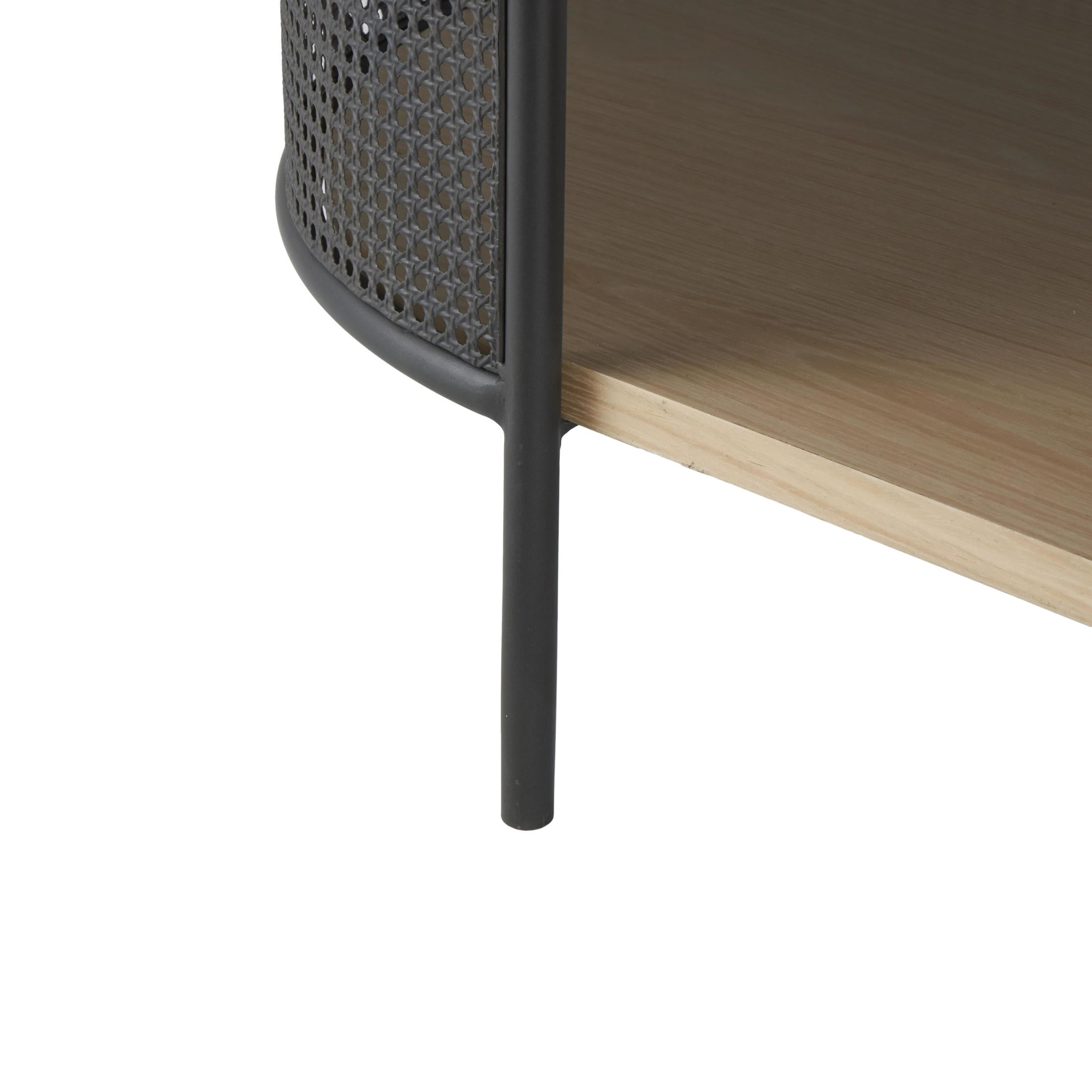 DecMode 49" x 18" Light Brown Wooden Oval Two-Toned Coffee Table with Mesh Side Panels and Brown Wood Tabletop, 1-Piece