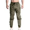 thumbnail image 3 of pstuiky Cargo Pants, Solid Color Loungewear Active Fit Multiple Pockets Long Pants Army Green L, 3 of 8