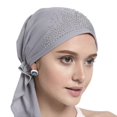thumbnail image 3 of Turbante de algodón KAIYANG para mujer, sin tirantes, con diamantes de imitación, 56-58 cm, negro y blanco, 3 of 5