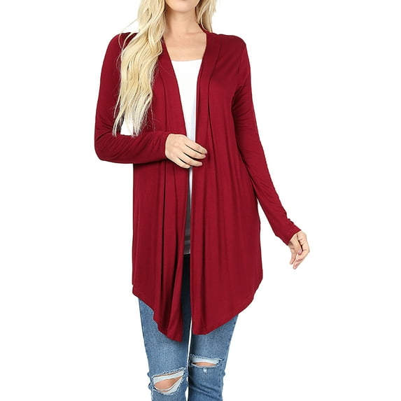 Women & Plus Draped Open Front Long Sleeve Flowy Light Cardigan (Cabernet, 3X)