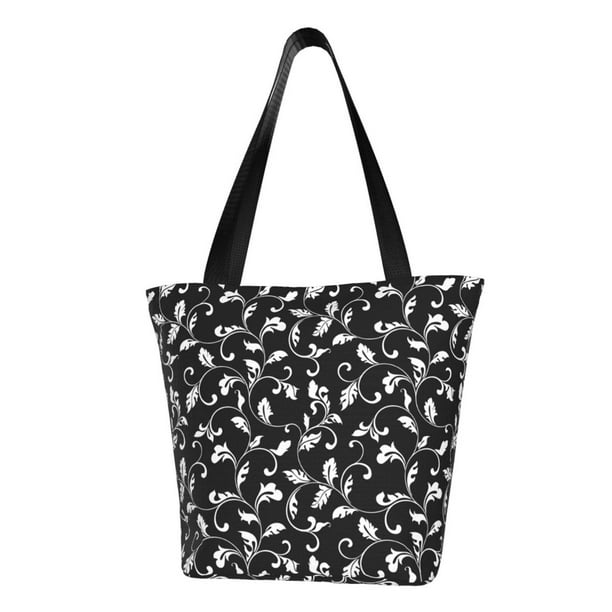 Easygdp Black White Leaves Bolso de Hombro para Mujer, Bolso Bandolera y Cartera de Mano Elegante para Uso Diario