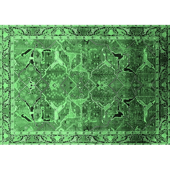 Ahgly Company Indoor Rectangle Oriental Emerald Green Industrial Area Rugs, 2' x 3'