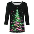 thumbnail image 4 of Jsaierl Womens Christmas Shirts Plus Size Xmas Tree Graphic Tees Stretch Round Neck T-shirt 3/4 Sleeve Dressy Casual Blouse Tops Christmas Costumes, 4 of 4