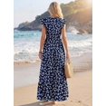 thumbnail image 2 of Navy Floral Print A-Line Maxi Dress With Cap Sleeves And Ruffle Hem Multicolor 3, 2 of 8