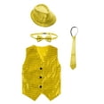 thumbnail image 2 of Aislor Kids Girls Boys Jazz Hip-hop Dance Outfits Sequins Vest Crop Top with Hat and Bowtie Necktie A Gold 11-12, 2 of 7
