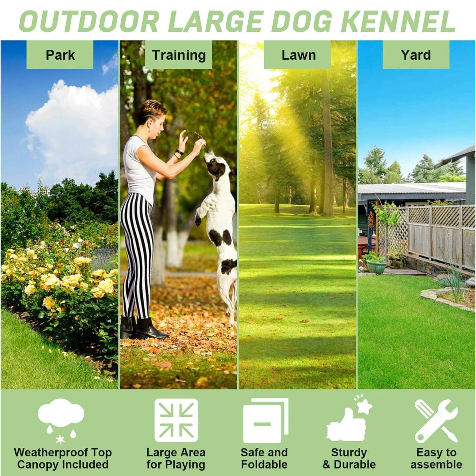 NiamVelo 8'x4'x6' Large Dog Kennel Heavy Duty Playpen Welded Dog Cage with Water-Resistant Cover, Outdoor Dog Fence Crate for Backyard, Black
