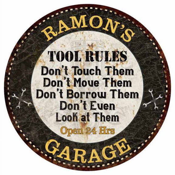 RAMON'S Garage Rules 14" Round Metal Sign Garage Bar Wall Decor 100140013216