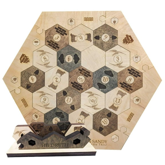 Personalized Wood Settler Game Board with Shelf Rack - 2-4 Players | Includes: Main Board and Shelf Rack
