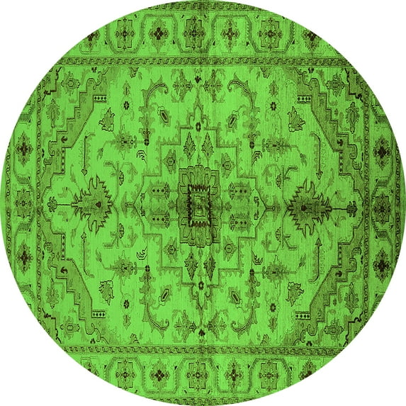 Ahgly Company Indoor Round Oriental Green Industrial Area Rugs, 8' Round