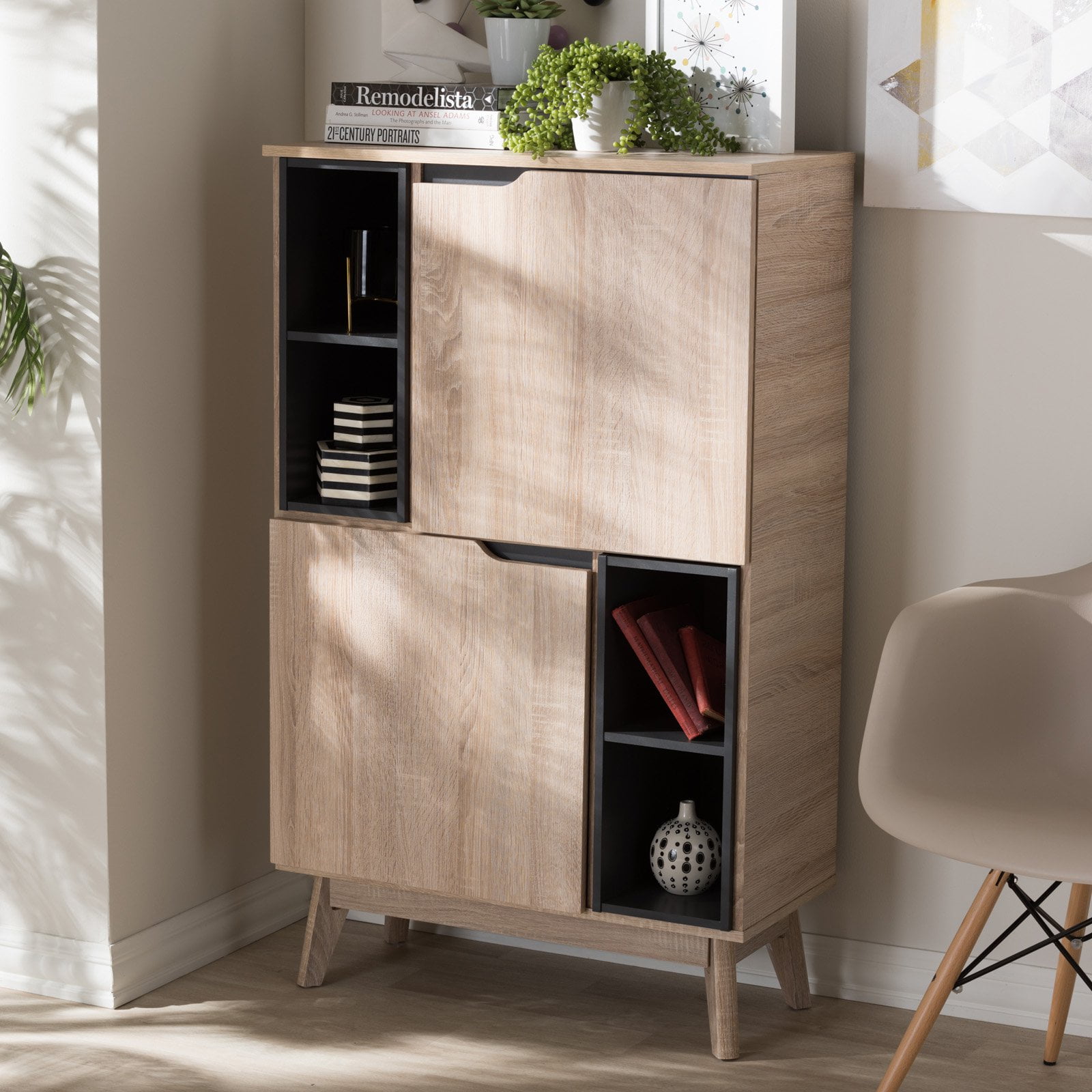 Baxton Studio Fella MidCentury Modern TwoTone Oak and Gray Wood