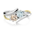 thumbnail image 2 of Gem Stone King 0.92 Ct Sky Blue Aquamarine Peach Morganite 925 Silver and 10K Yellow Gold Lab Grown Diamond Two Stone Crossover Ring (Size 5), 2 of 5