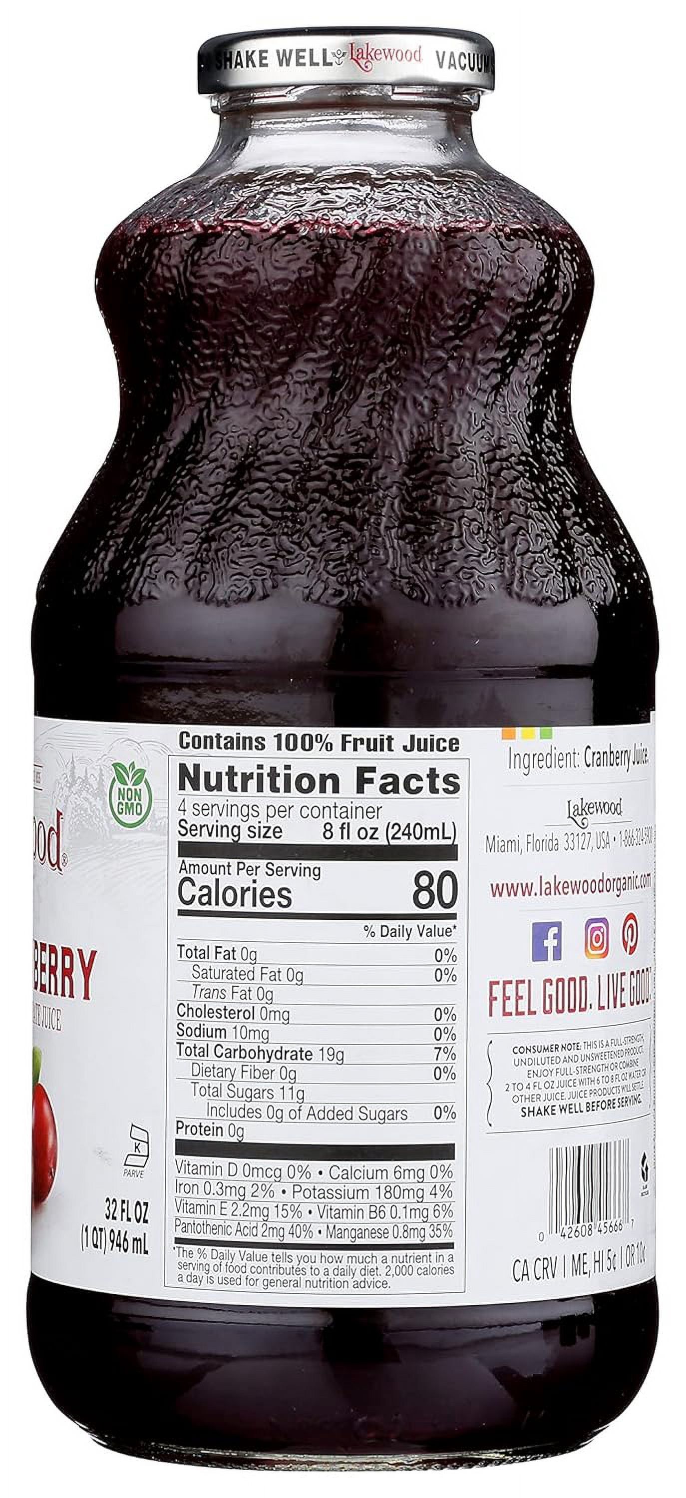 Lakewood Pure Cranberry Juice 32 oz (Pack Of 6)